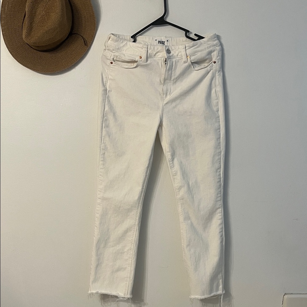 PAIGE Off-White Cropped Straight Jeans